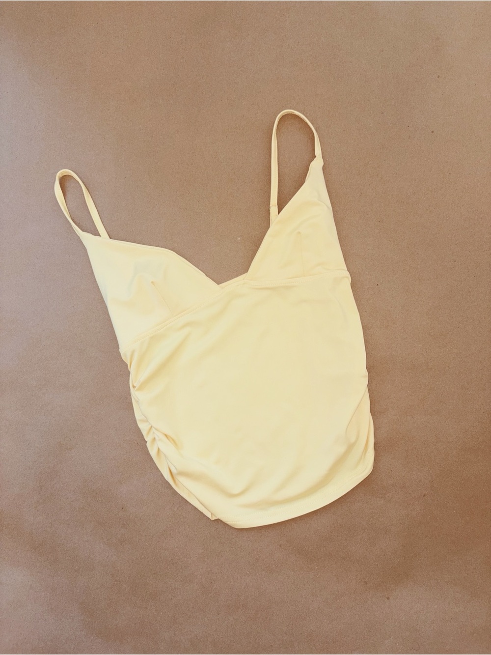 Butter Yellow ruched tank top with adjustable straps